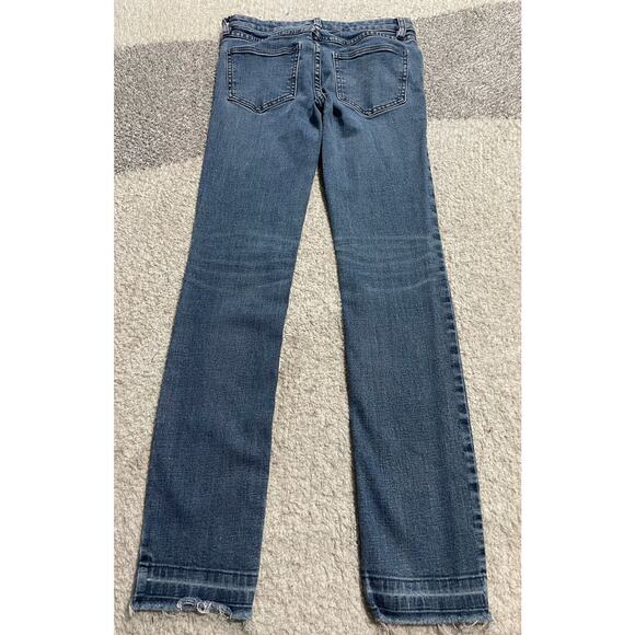 FREE PEOPLE Jeans Womens Sz 25 Kentucky Blue Released Side Slit Raw Hem Straight - Picture 5 of 16